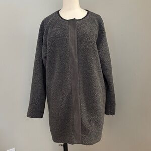 Lands' End Oversized Teddy Sherpa Jacket with Faux Suede Trim Charcoal Sz M